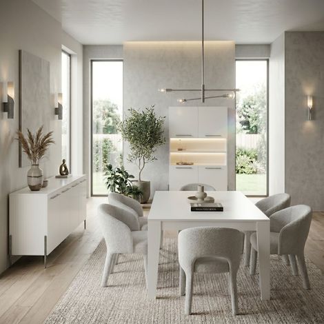 Ensemble séjour table 190cm laqué blanc pieds et poignées métal anthracite - CARAT (1/5)