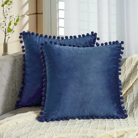 Lot de 2 Housses de Coussin Decoration Chambre Doux Carré en Velours Couleur Unie Housses de canapé,45x45cm,Bleu Marine Foncé (1/5)