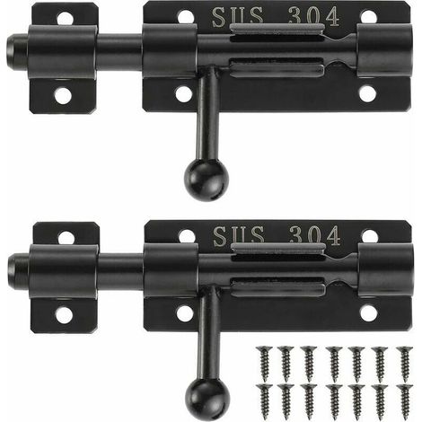 Bolt Latches with Keyhole, 304 Stainless Steel Sliding Door Locks, 4", Black, 2 Pack (1/5)