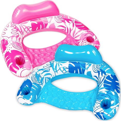 Bouées Gonflables pour Adultes, Lot de 2 Chaises de Piscine avec Porte-Gobelets, Chaise Flottante Gonflable, Bouées de Piscine pour Adultes, Fête Piscine, Estival (1/5)