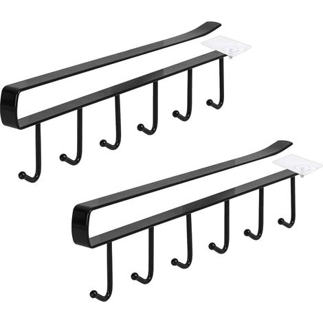 2 Tasse mug Support sous Armoire étagère Tasse mug Cintre Crochets Cravate Ceintures Cintre Porte-Serviettes Organiseur de Stockage de Support de séchage Rack, sans percer (noir) (1/4)