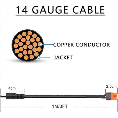 Câble d'alimentation CC, 1 mètre/3 pieds 14AWG mâle CC vers XT60I (2+1) avec câble adaptateur femelle à broche de signal (vers DC5521). (1/5)