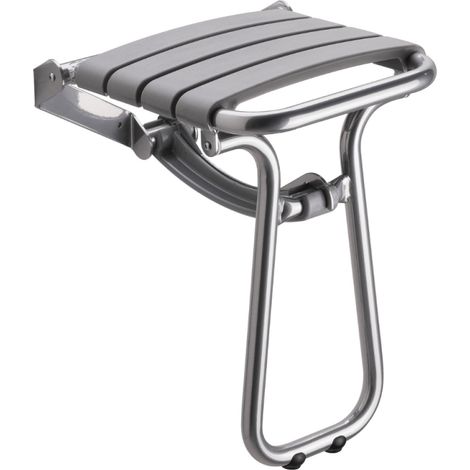 PMR PELLET Asiento de ducha escamoteable Essential confort con pie de aluminio epoxi gris, lamas grises