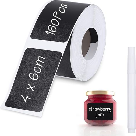 160 Self-Adhesive Slate Labels 4 x 6 cm with White Pen Strong adhesion, for jars, spices, bottles and storage boxes (1/5)