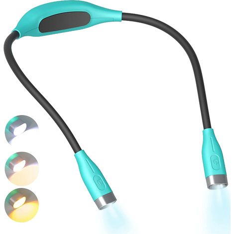 Lampe de cou LED à porter autour du cou turquoise, double tête lumineuse 4 LED, 3 températures de couleur, col flexible 360°, lampe de lecture rechargeable sans fil pour lire au lit (1/5)