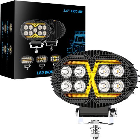 Phare de Travail LED Ovale 8 LEDs 22W 1800LM Blanc Jaune DC 9-60V IP67 Lampe de Conduite pour 4x4 Camion Voiture SUV ATV Bateau Engin de Chantier(4pcs) (1/5)