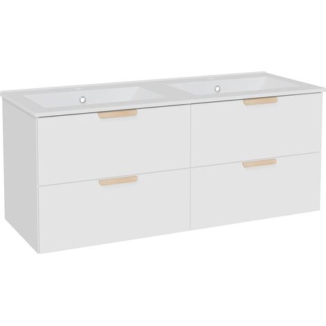Meuble de salle de bain suspendu avec vasque à encastrer – Blanc – L120 cm – AVORELI (1/5)