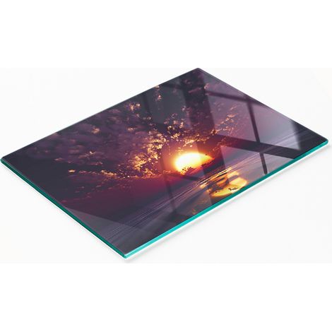 Piatto decorativo multifunzionale in vetro per cucina, con motivo tramonto, 80x52 cm. (1/5)