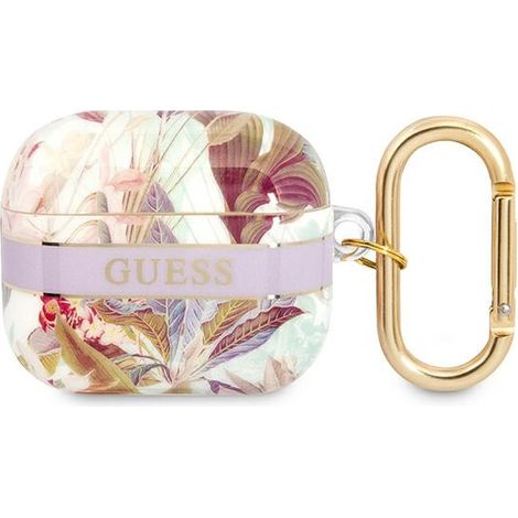 Funda Guess GUA3HHFLU para AirPods 3, color morado/morado, con correa de flores. (1/3)