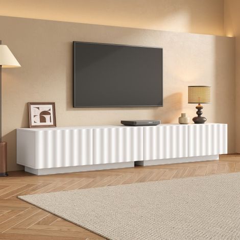 Modernluxe - Meuble TV moderne 200x40x35 cm - Avec 4 tiroirs - Large plateau - MDF + panneaux de particules - Blanc (1/5)