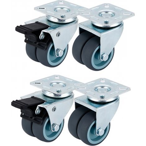 Juego de 4 ruedas para muebles de 50 mm - Ruedas giratorias con freno - 2 ruedas con freno, 2 ruedas giratorias Ruedas resistentes para uso en interiores y exteriores - Ruedas industriales