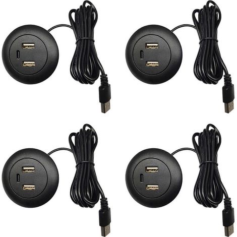 Hub USB de bureau 4 trous intégré, chargeur USB Type-C 3 en 1 (1/5)