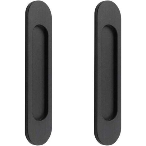 2 poignées de porte coulissantes ovales auto-adhésives en alliage d'aluminium noir mat sans perforation pour portes coulissantes, fenêtres d'armoires148cm