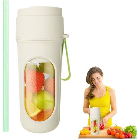 Mini frullatore elettrico senza fili con funzione spremiagrumi, USB, capacità 450 ml, 12 lame, colore verde. (1/5)