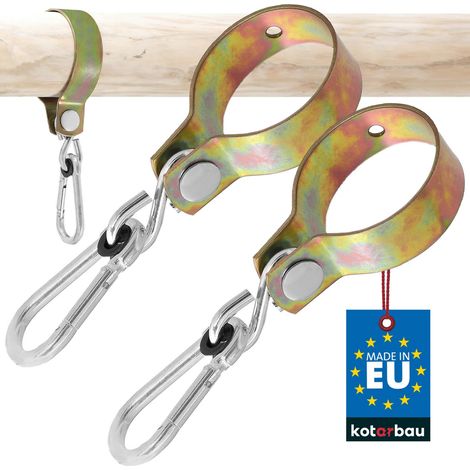 KOTARBAU® Lot de 2 Crochet de Balançoire - Acier Galvanisé - ⌀ 80 mm - Or - Crochet de Balançoire avec Mousqueton - Fixation Stable pour Bois - Rond - Accroche pour Siège Suspendu