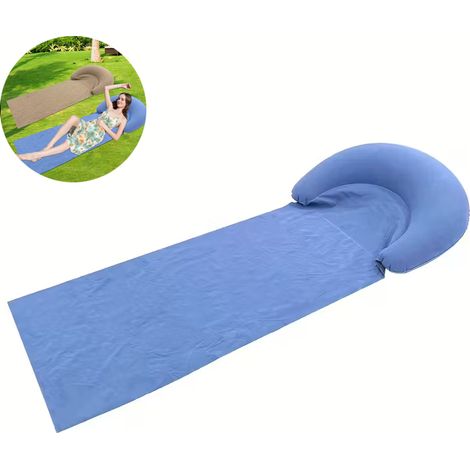 Lot de 4 Tapis de Plage 2-en-1 Bleu avec Oreiller Gonflable, Matelas de Plage Piscine Pliable, Chaise Longue Extérieure pour Camping Pique-nique (1/5)