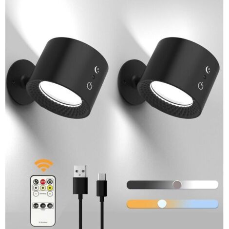 2 Pièces Applique Murale Interieur, LED Lampe Murale Rechargeable avec Télécommande Contrôle Tactile, 3 Niveaux de Luminosit (1/5)