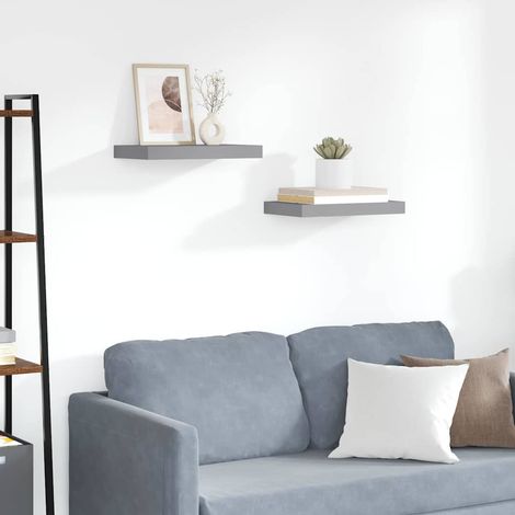 vidaXL Floating Wall Shelves 2 pcs Grey 40x23.5x3.8 cm MDF (1/5)