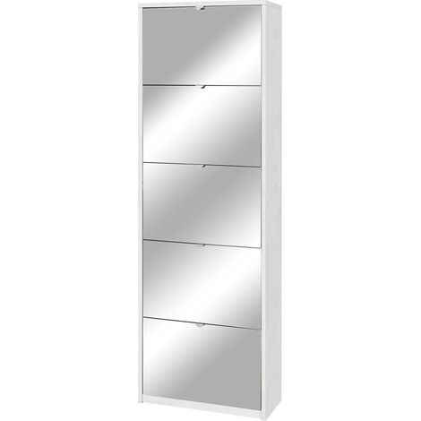 Scarpiera 5 Ante con Specchio 63x190x29 cm Ossido Bianco (1/2)