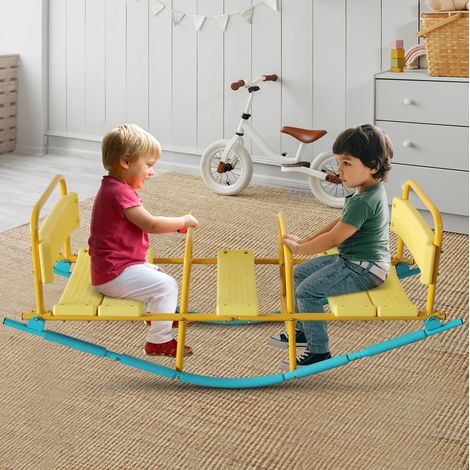 Altalena a bilico per bambini 3 posti 132,99 cm in acciaio e plastica blu e gialla DESVIAE (1/5)