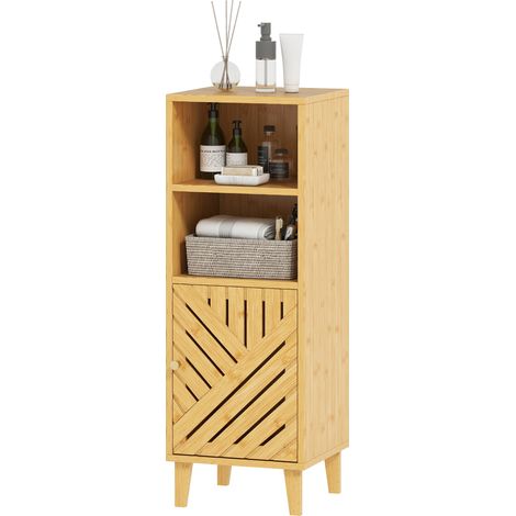 Badezimmer-Waschtisch mit 1 Schrank und 2 Ablagen, 32 x 30 x 90 cm, helle Holzoptik