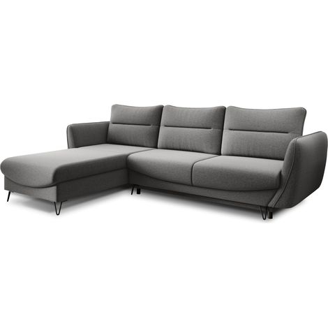 Canapé d’angle convertible 4 places ZURIK en tissu – 276cm angle gauche-Gris foncé-angle gauche (1/5)