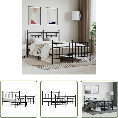 vidaXL Lit avec tête et pied -  Cadre de lit métal sans matelas avec pied de lit noir 140x190cm (1/5)