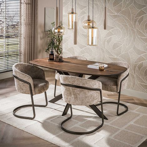 Table de salle à manger ovale 150 cm en acacia massif brun Artic (1/4)