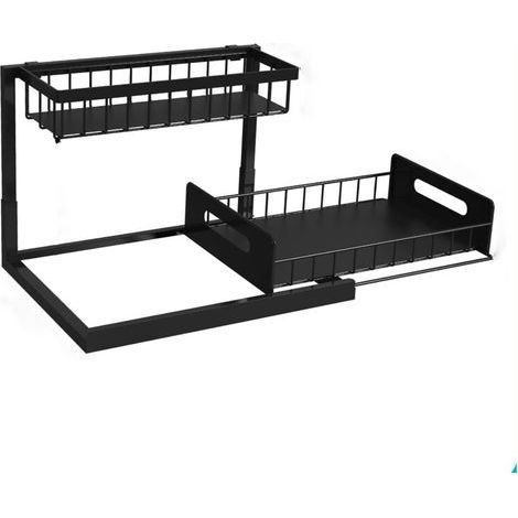 Multifunctional shelf, steel, 2 levels, ideal for storing cosmetics, perfumes, 27.94 x 36.07 x 26.92 cm, black (1/5)