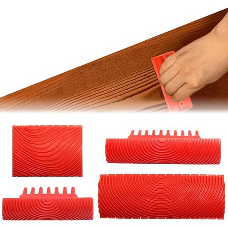 Outil de Grain de Bois en Caoutchouc,Outil de Grain de Bois,Caoutchouc Rouleau Peinture Imitation Bois Grain de Bois,Outil de Grain de Bois de Caoutchouc Grain à Effet Bois pour la Décoration,4 PCS (1/5)