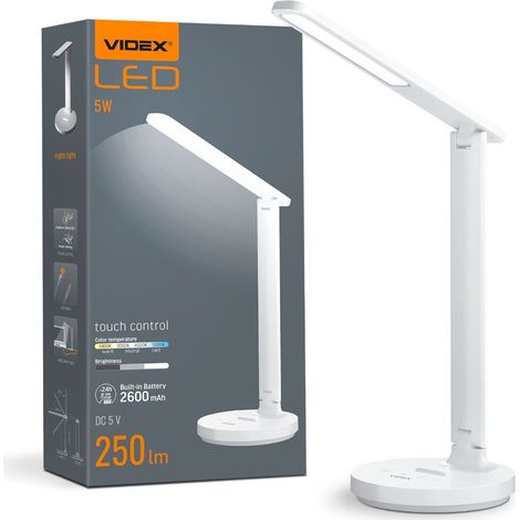 Lámpara de escritorio LED recargable Videx de 5W y 250lm con regulador de intensidad y cambio de color. (1/5)