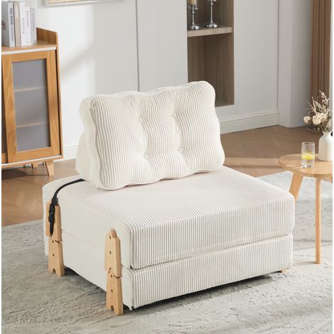 1-Sitzer Schlafsessel Klappbett 90 x 86 x 84 cm aus beigem Cord mit Holzfüßen (1/5)