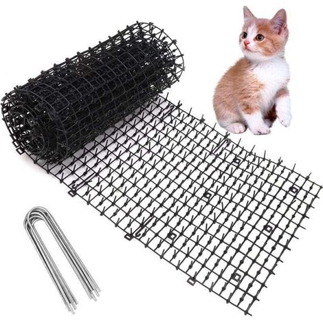 200 28 cm Tapis anti-chat pour chat Tapis répulsif pour chat Répulsif pour chat en plastique avec 8 piquets Filet barbelé pour animaux sauvages Protection des plantes Jardin extérieur (1/4)
