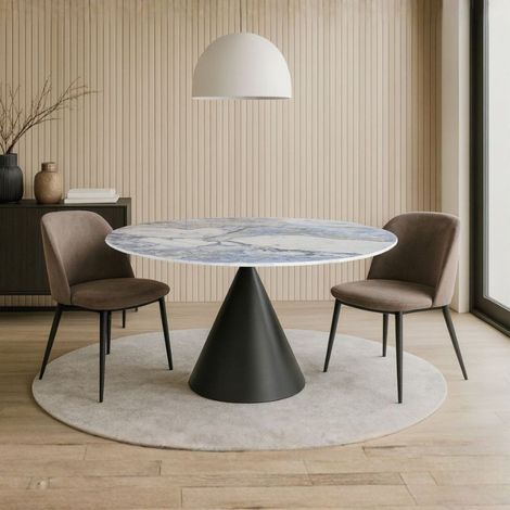 Tavolo rotondo Punto con piano effetto marmo e venature blu – 150x150x76H (1/3)