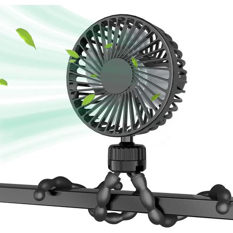 Ventilateur main pour poussette, ventilateur pour bébé portable avec batterie rechargeable USB, mini ventilateur main refroidissant à 3 vitesses, rotatif et flexible, alimenté par batterie pour chambr (1/5)