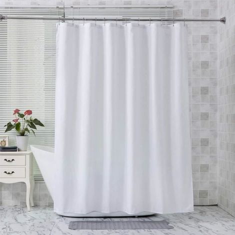 Rideau de Douche Blanc 200x200cm Imperméable avec Crochets (1/4)