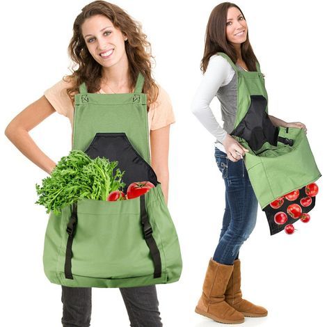 Tablier de récolte (vert), sac en toile pour la cueillette des fruits - Tablier de récolte ajustable et de grande capacité avec ouverture inférieure et doubles clips pour les jardiniers