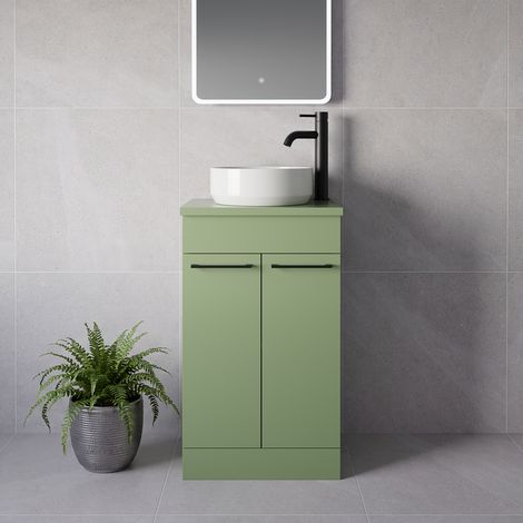 Napoli 390 Olive Green 500mm 2 Door Vanity Unit for Countertop Basins - 500mm - Matt Black 160mm Handle