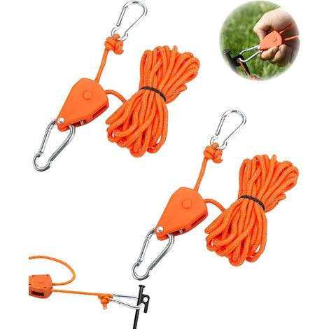 Lot de 2 haubans réfléchissants de 4 m - 4 mm - Tendeur léger - Réglable - pour extérieur, Tente, Camping, Voile d'ombrage - Corde à Linge (1/5)