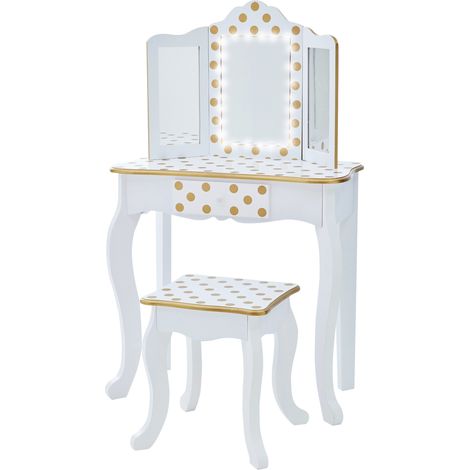 Fantasy Fields By Teamson Gisele Play Dressing Table/Vanity Set LED Light White/Gold TD-11670ML (1/5)