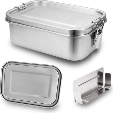 Portapranzo in acciaio inox da 800 ml "Take a Break" con divisorio. Portapranzo in acciaio inox con scomparti separati. Contenitore bento/thermos. (1/5)