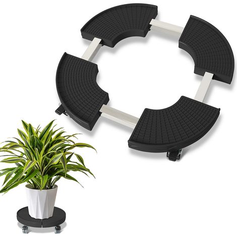 Wolketon Rouleau à plantes rond Ø38-54 cm réglable, noir, chariot à roulettes 360°, capacité 200 kg (1/5)