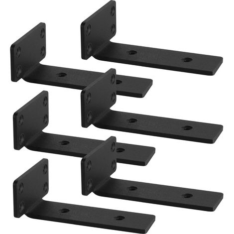 6 Supports étagère invisibles, fer forme L 15cm, capacité 70kg, noir, pour étagères bois 15-20cm, cuisine bureau (1/5)