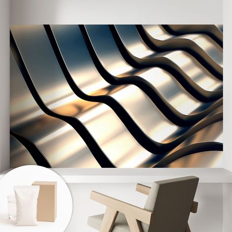 Papier peint intissé avec imprimé pour intérieur moderne application facile a motif - Colle incluse gratuite Vagues métalliques 104x70 cm (1/5)