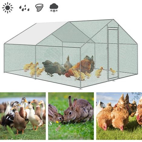 Randaco Pollaio Recinto esterno Voliera Gabbia per animali con serratura Struttura in acciaio zincato Pollaio Canile (3 x 8 x 2 m)