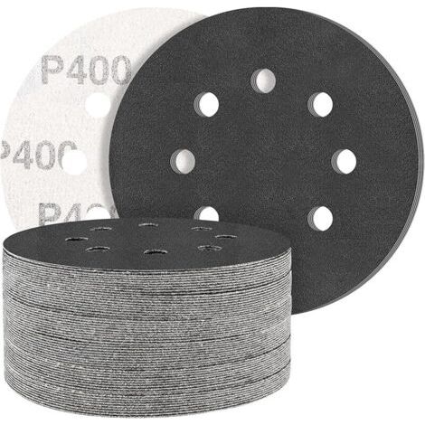 Pair Lot de 50 feuilles de papier abrasif en carbure de silicium 125 mm grain 400 professionnel 125 rond 8 trous humide et sec Idéal pour les voitures métalliques (1/5)