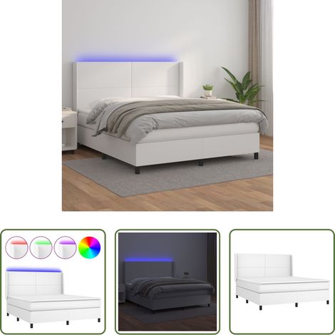 Matelas LED - Sommier à lattes de lit matelas LED Blanc 180x200 cm Similicuir (1/5)
