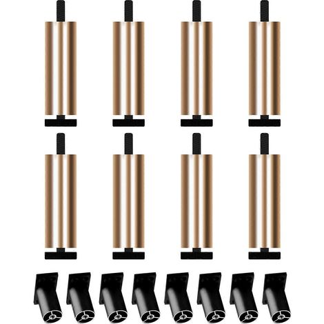 Pieds de meubles réglables à 8 filetages, base en aluminium, compatibles avec canapés et chaises, hauteur 11,6 cm à 12,4 cm, dorés. (1/5)
