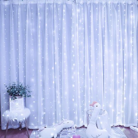 RCBBETT ZA SAS Rideau lumineux style glaçon connectable, 3 m x 3 m 300 LED, blanc chaud ou blanc froid, 8 modes, IP44 étanche, prise EU, décoration intérieure et extérieure pour Saint-Valentin, fête (1/5)