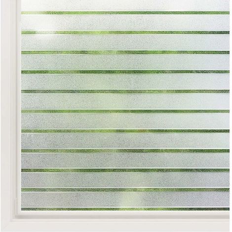 Film Fenetre Electrostatique Motif à Rayure Horizontal Film Opaque pour Vitre Autocollant Dépoli Statique Non Adhésif Protection Vitre Brise Vue Cuisine Maison Salle de Bain 45x200CM (1/5)